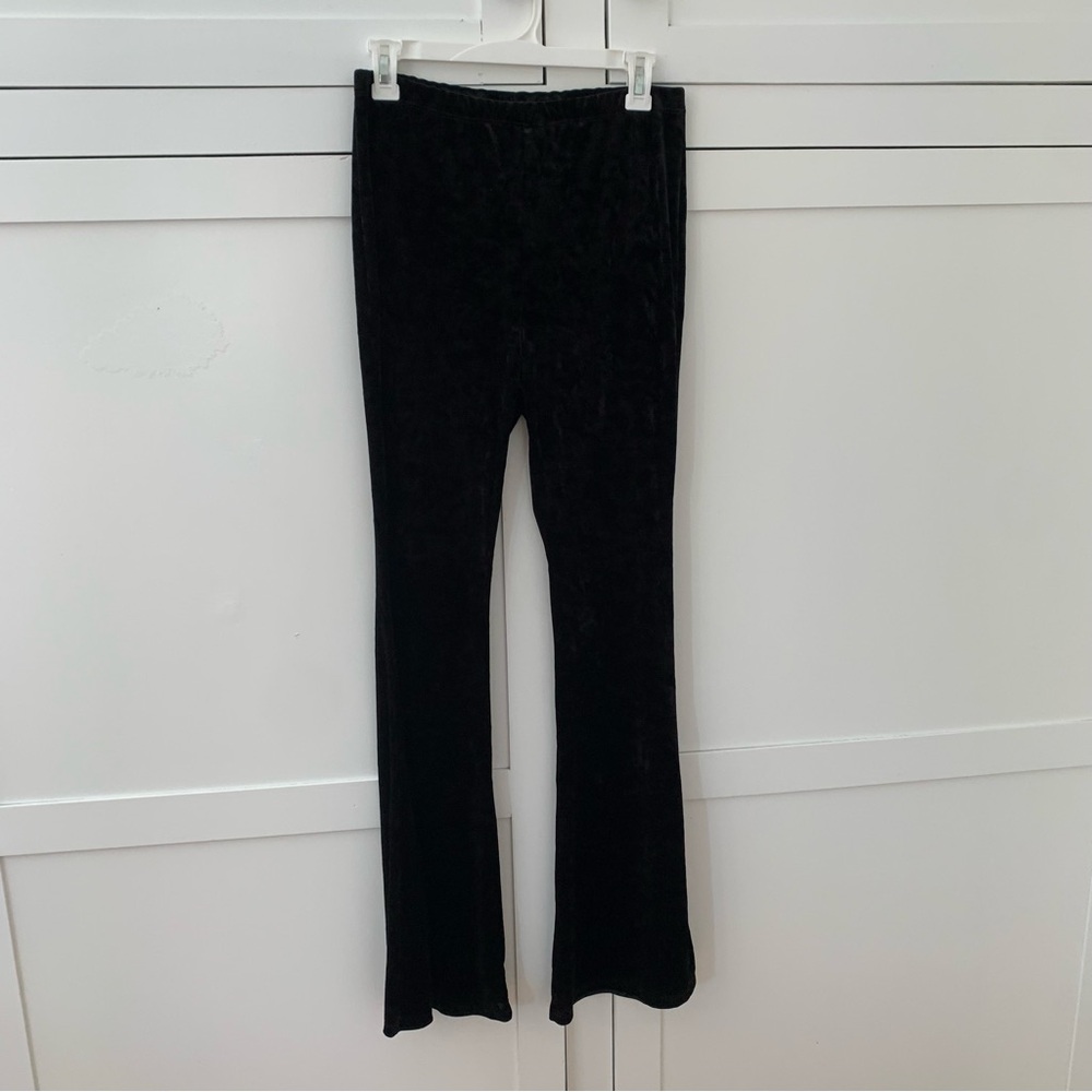 K Too Black Velvet Pull On High Waist Flare Leggings Size Large